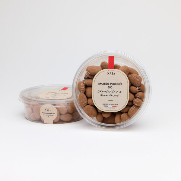Amande poudrée bio chocolat lait et fleur de sel - Petite barquette 150g
