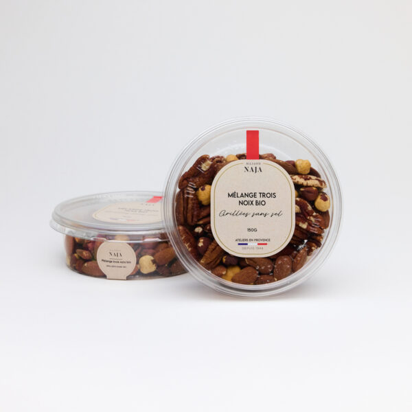 Mélange apéritif bio 3 noix grillées sans sel - Petite barquette 150g_